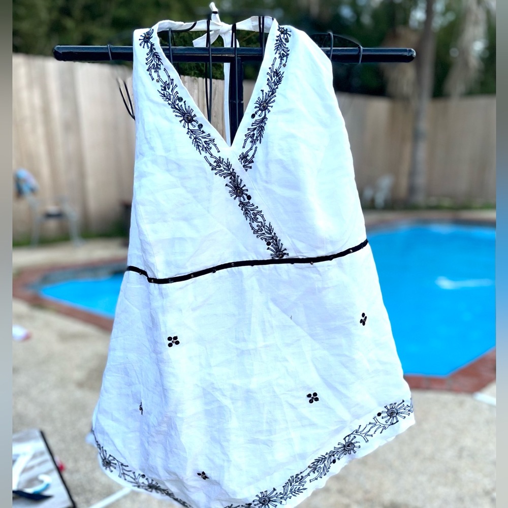 White & Black Linen Halter Top